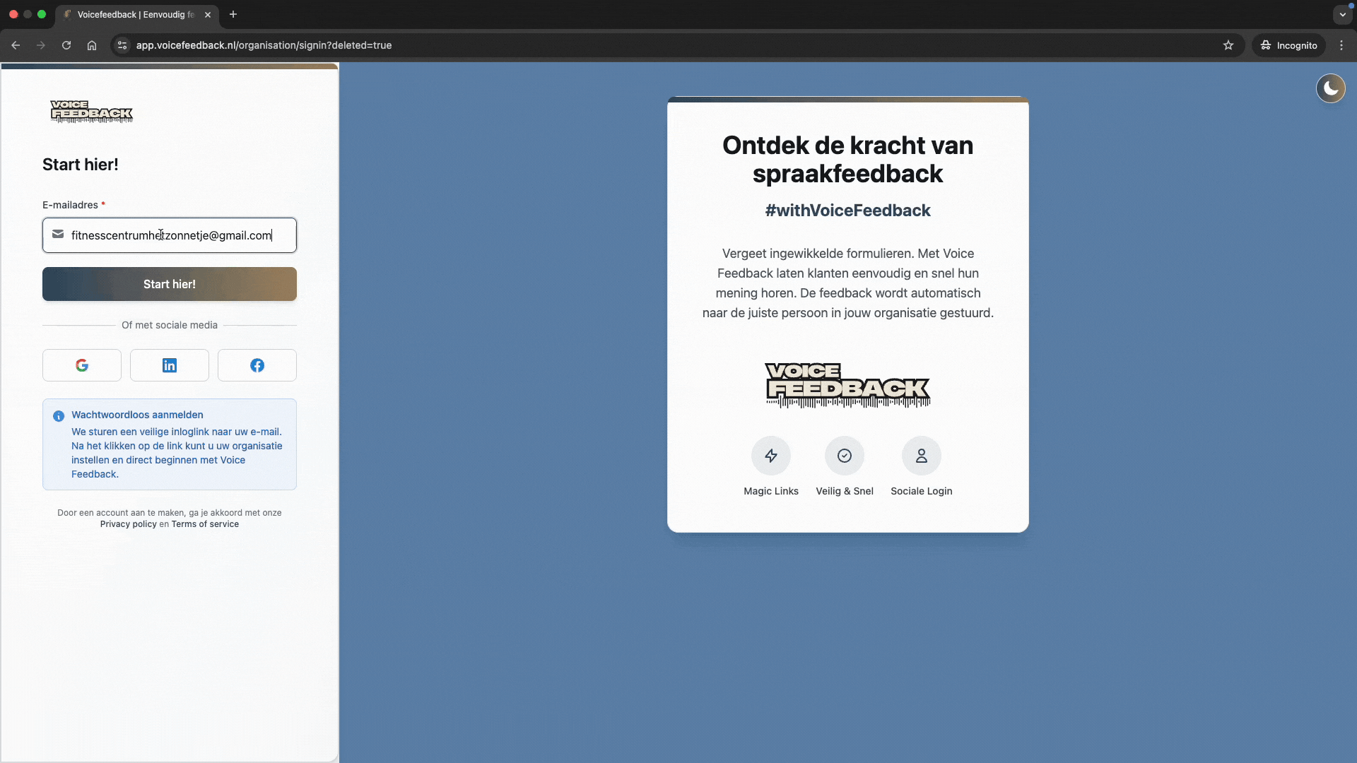 Gratis aanmelden bij VoiceFeedback